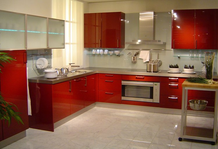 modern kitchen design ideas with red cabinet